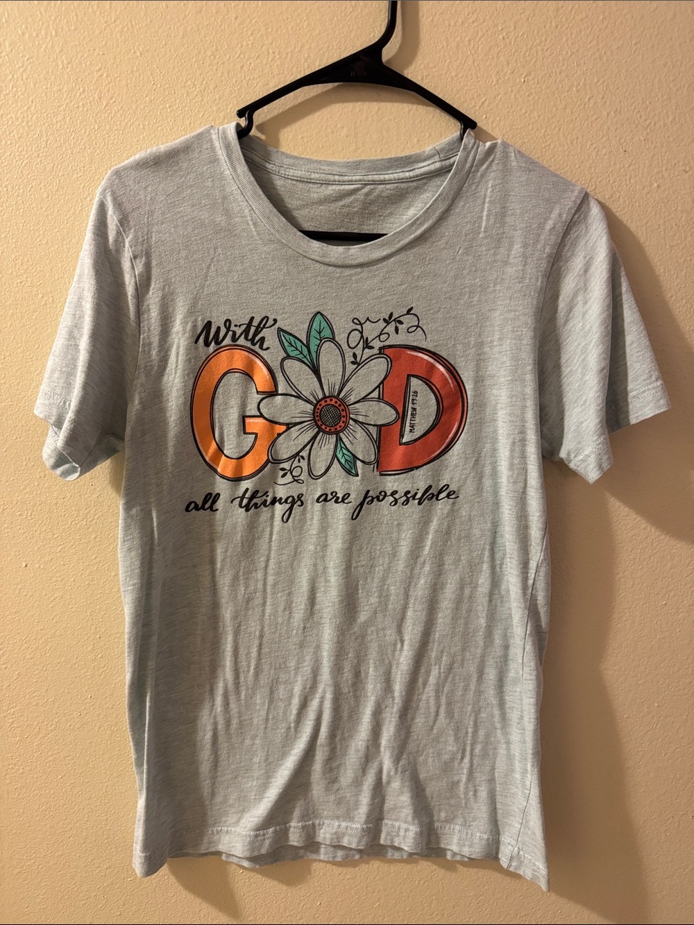 Women's Light Gray Graphic Tee - 'With God' Floral Design